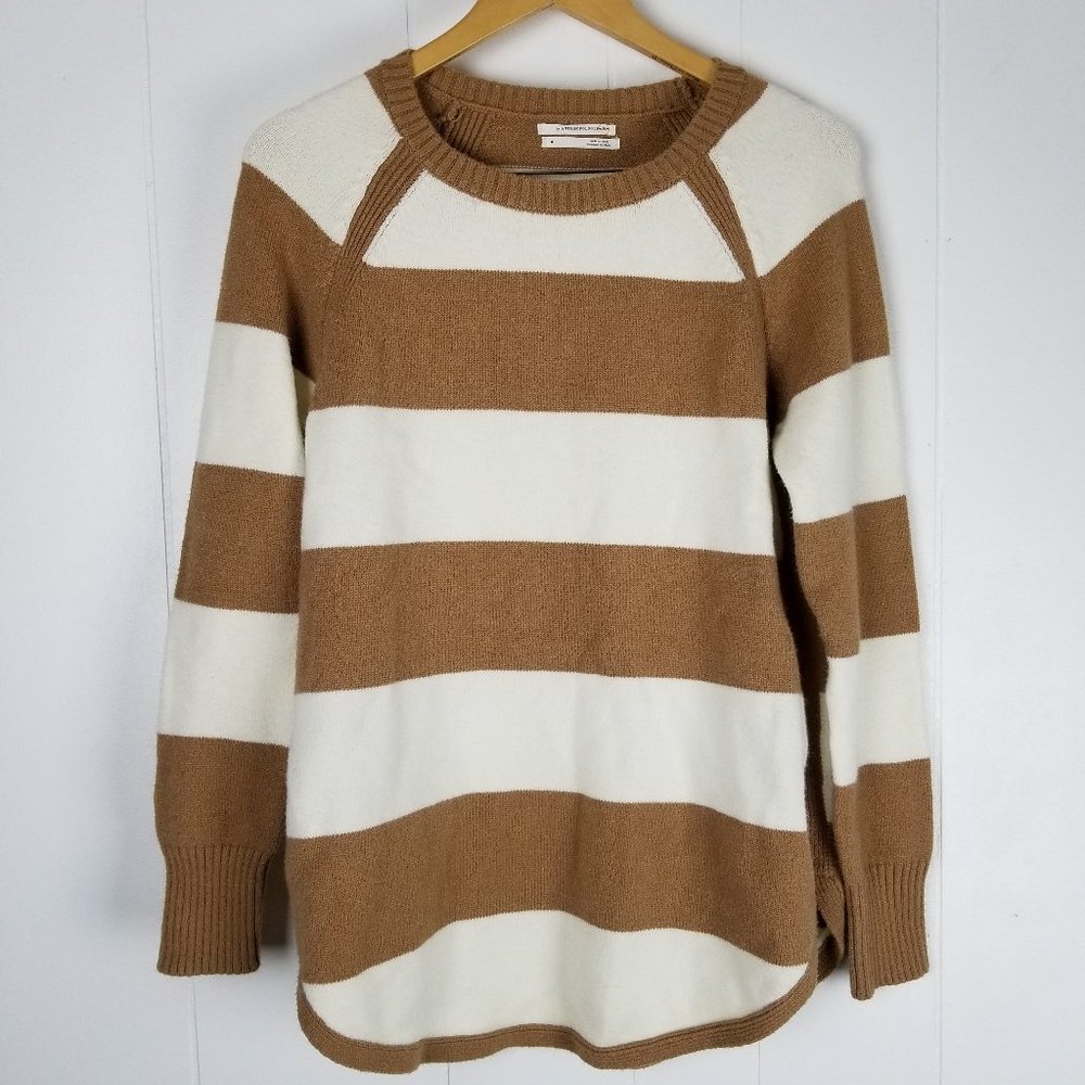 Anthropologie Medium Brown White Sweater Striped